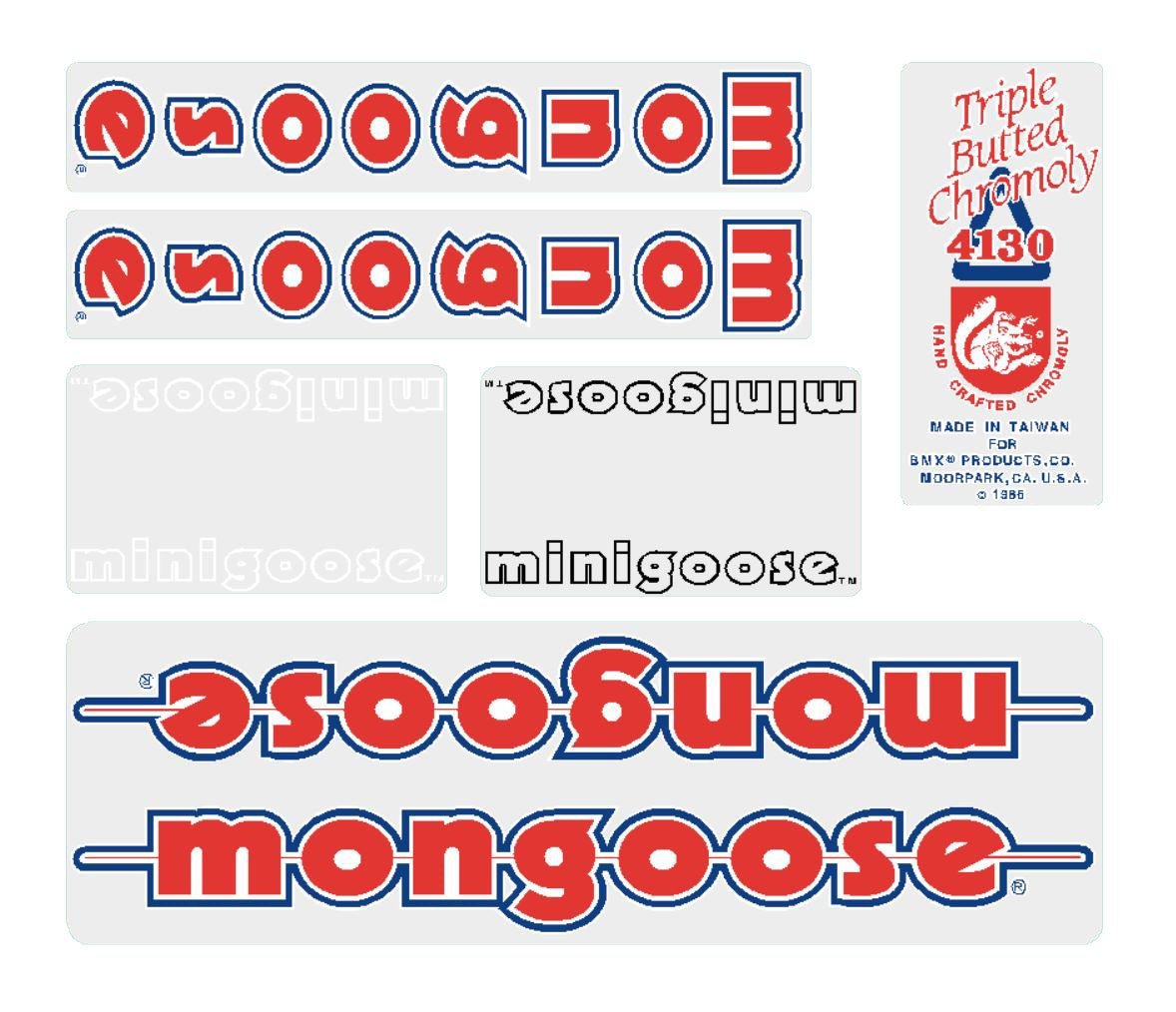 Mongoose - 1985 - 86 Minigoose Decal set - Old school bmx - Bmx Products AU