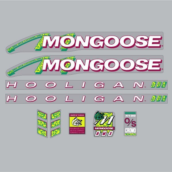 Mongoose - 1991 Hooligan FOR BLACK FRAME Decal set - old school bmx - Bmx Products AU