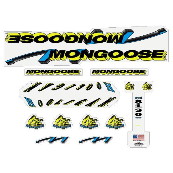 Mongoose - 1992 Hooligan Fluro Yellow Decal set - old school bmx - Bmx Products AU