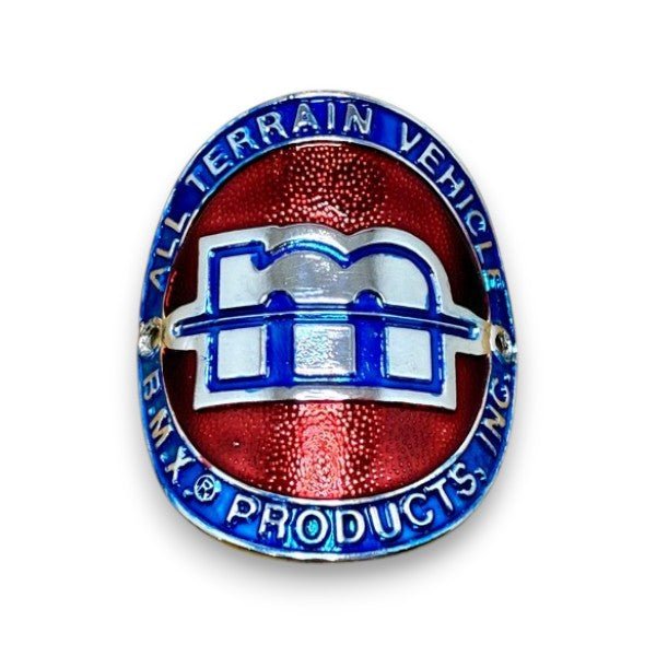 Mongoose - "BMX Products Inc" ATV Round Head tube badge - Blue Red - Old school bmx - Bmx Products AU