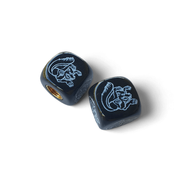 Mongoose - Maurice Logo Dice Tire Valve Caps (Pair) - BLACK - Bmx Products AU