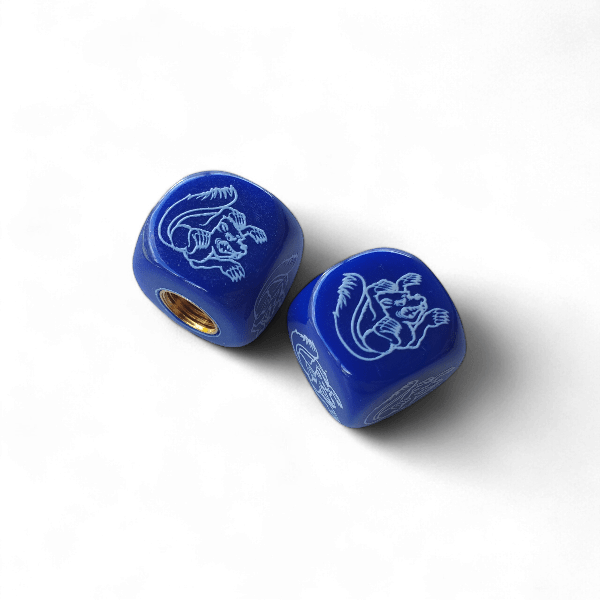 Mongoose - Maurice Logo Dice Tire Valve Caps (Pair) - Dark BLUE - old school bmx - Bmx Products AU