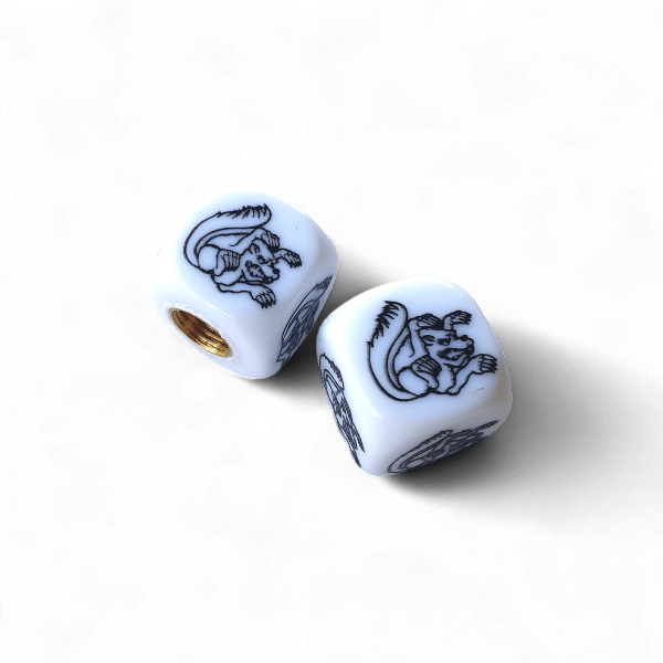 Mongoose - Maurice Logo Dice Tire Valve Caps (Pair) - WHITE - old school bmx - Bmx Products AU