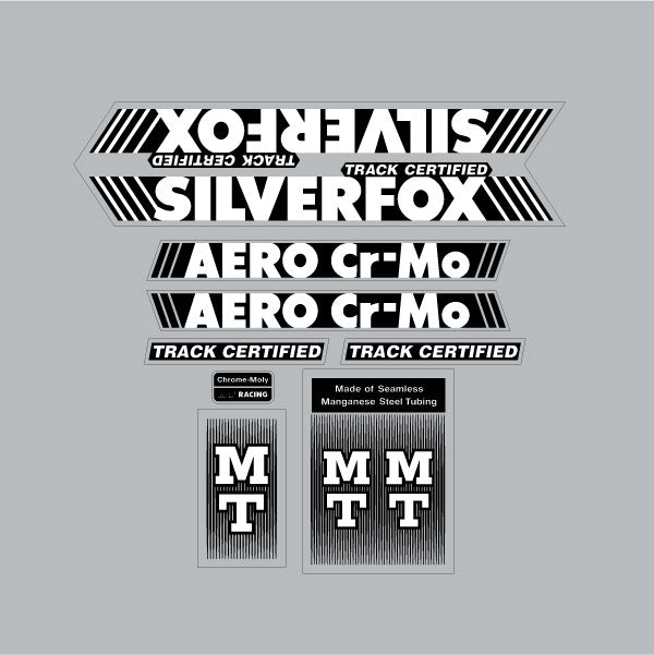 MT Racing - SILVERFOX AERO Cromo Black & White on clear decal set - old school bmx - Bmx Products AU