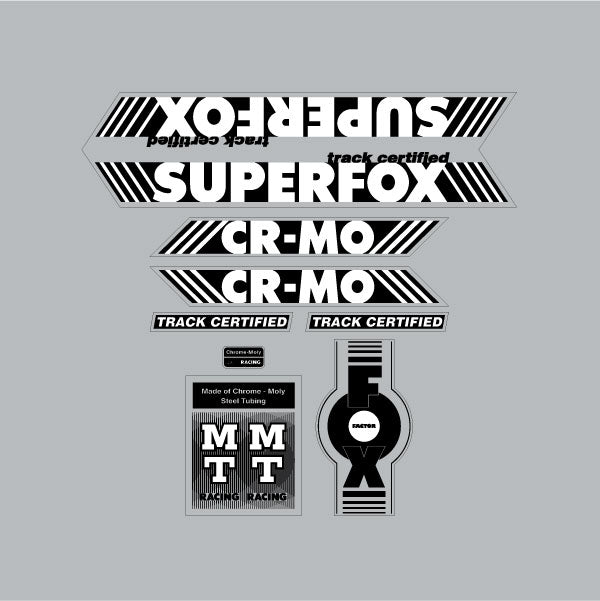 MT Racing - SUPERFOX Cromo Black & White on clear decal set - old school bmx - Bmx Products AU