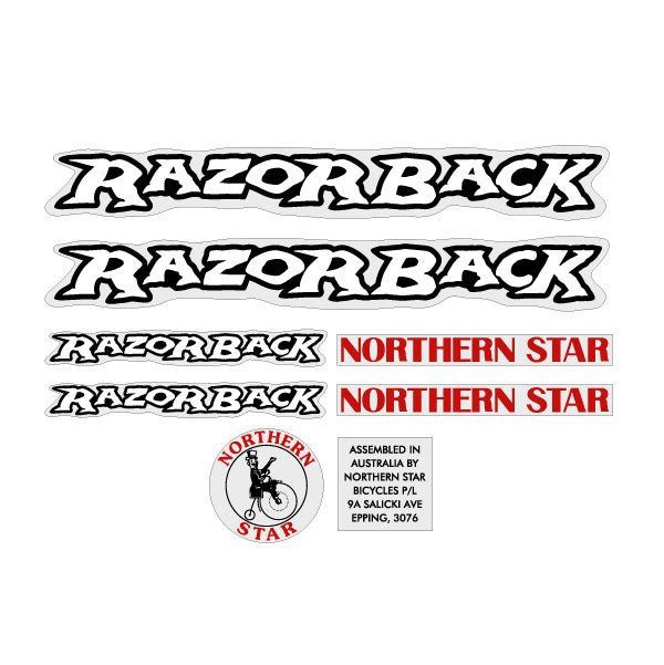 Northern Star - Razorback black decal set - old school bmx - Bmx Products AU