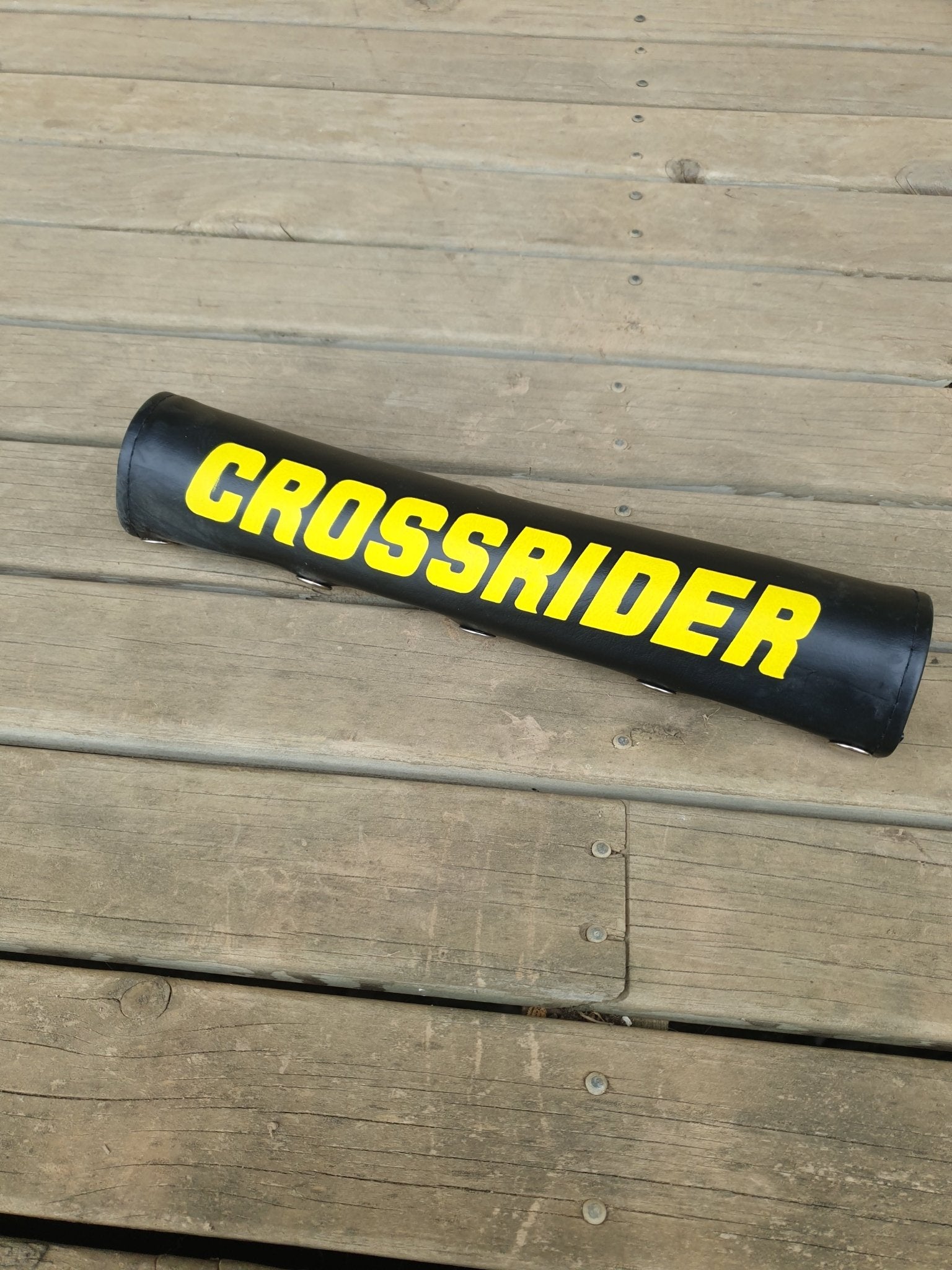 NOS - Crossrider - Black FRAME pad with yellow lettering - old school bmx - Bmx Products AU