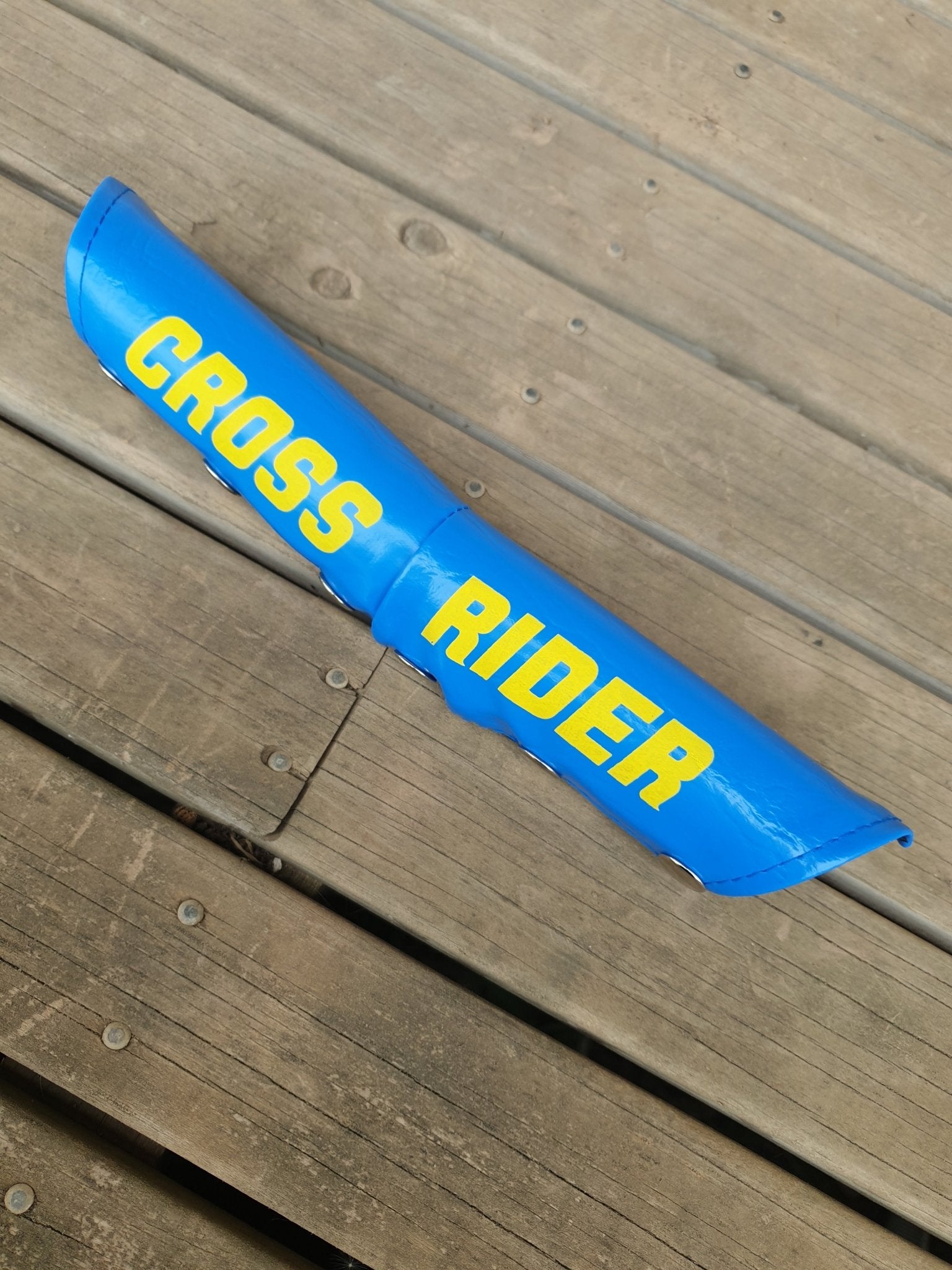 NOS - Crossrider - Handle V BAR pad Blue with yellow lettering - old school bmx - Bmx Products AU