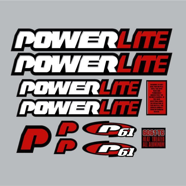 Powerlite - 1997 P61 White decal set - old school bmx - Bmx Products AU