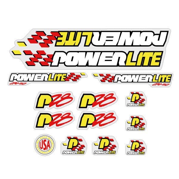 Powerlite - P28 - Red Yellow White Black on Clear decal set - old school bmx - Bmx Products AU