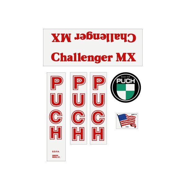 Puch - 79 Challenger MX - Red on clear decal set - old school bmx - Bmx Products AU