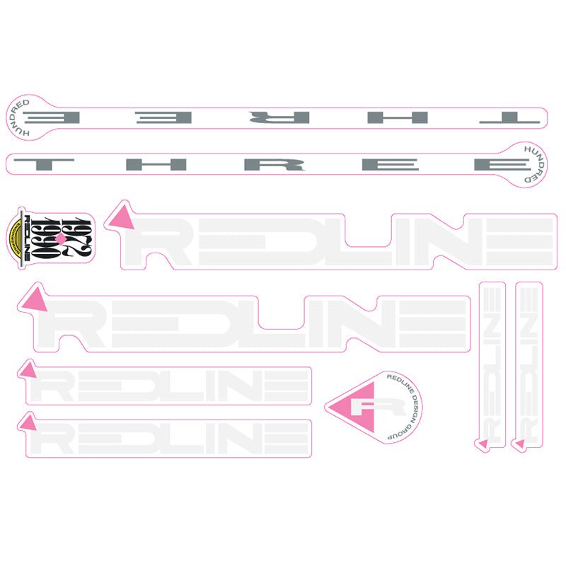 Redline - 1990 THREE Decal set - White with Pink - Old school bmx - Bmx Products AU