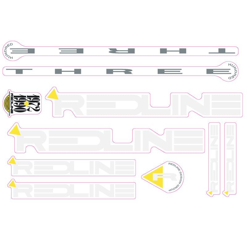 Redline - 1990 THREE Decal set - Yellow with Pink - Old school bmx - Bmx Products AU