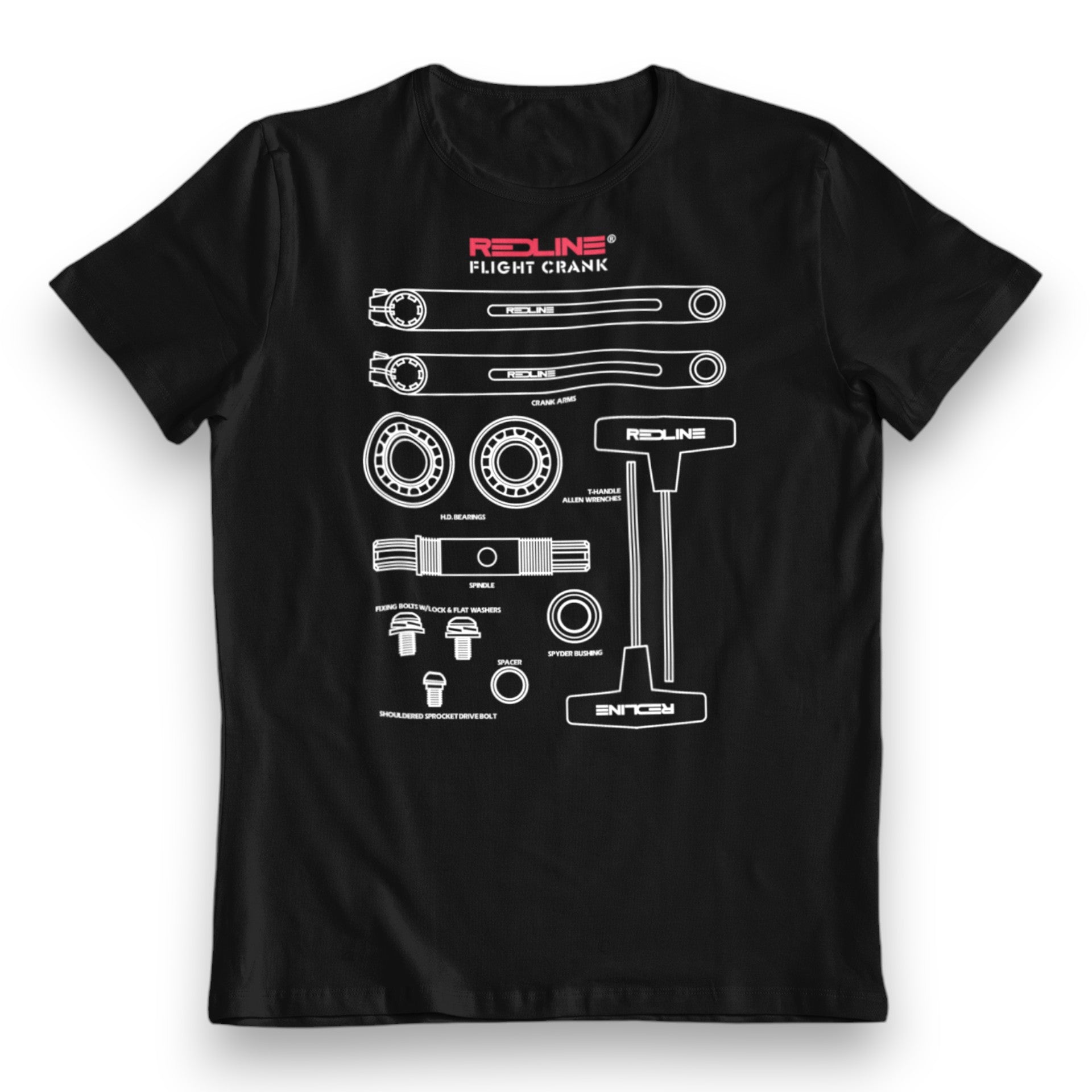 Redline - 80's Flight Cranks box art logo - Black Tshirt - old school bmx - Bmx Products AU