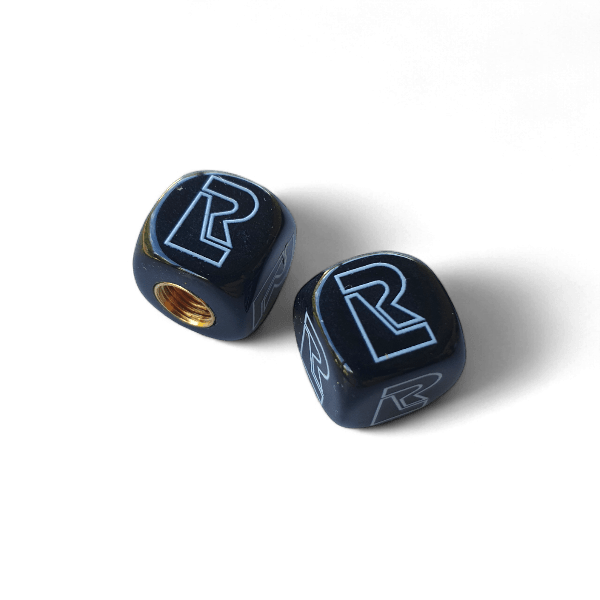 Redline - R Logo Dice Tire Valve Caps (Pair) - BLACK - old school bmx - Bmx Products AU