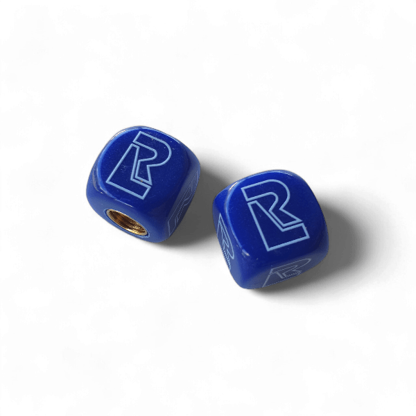 Redline - R Logo Dice Tire Valve Caps (Pair) - Dark BLUE - old school bmx - Bmx Products AU