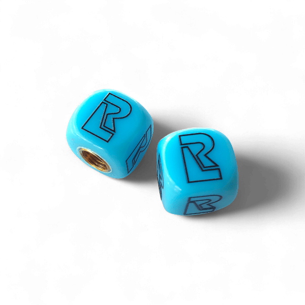 Redline - R Logo Dice Tire Valve Caps (Pair) - Light BLUE - old school bmx - Bmx Products AU