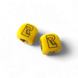 Redline - R Logo Dice Tire Valve Caps (Pair) - YELLOW - old school bmx - Bmx Products AU