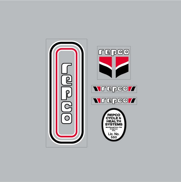 Repco - Monoshock "Lowercase font" decal set for black frame - Old school bmx - Bmx Products AU