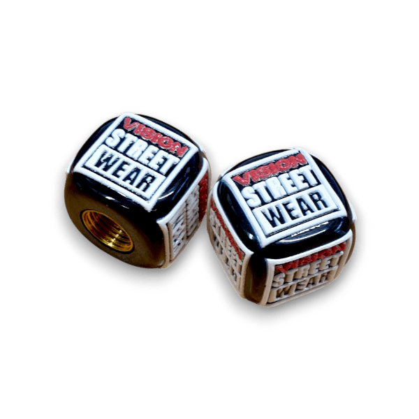 Vision - Logo Dice Tire Valve Caps (Pair) - BLACK - old school bmx - Bmx Products AU