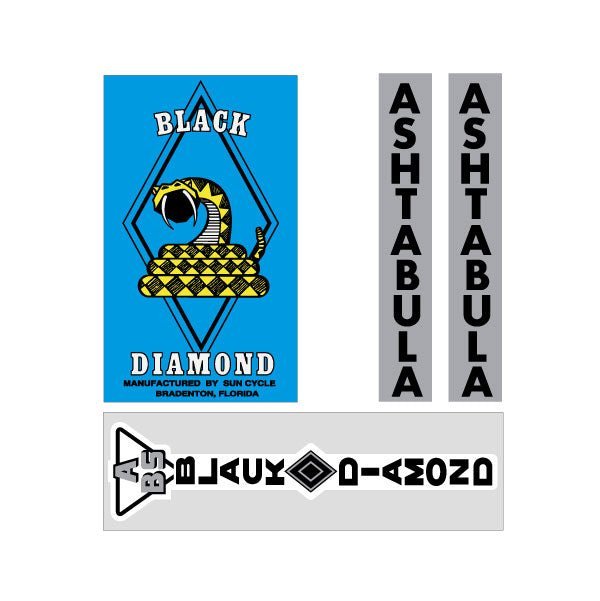 Ashtabula - SUN Cycle Black Diamond BLUE BMX decal set - Old school bmx - Bmx Products AU