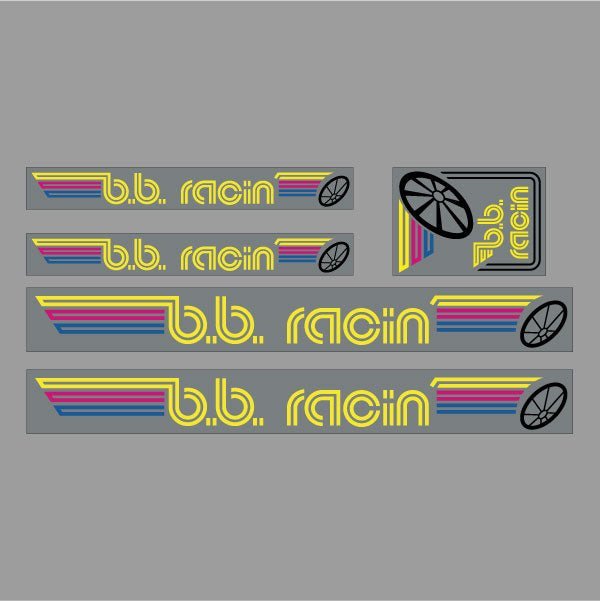 BB Racin - Multi Color on Clear BMX decal set - Old school bmx - Bmx Products AU