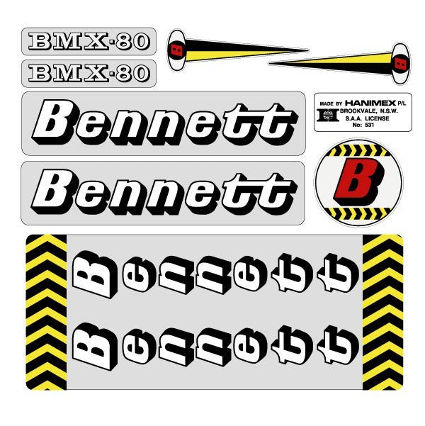 Bennett - BMX - 80 WHITE - CLEAR decal set - old school bmx - Bmx Products AU