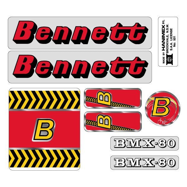 Bennett - BMX - 80 WHITE decal set - old school bmx - Bmx Products AU