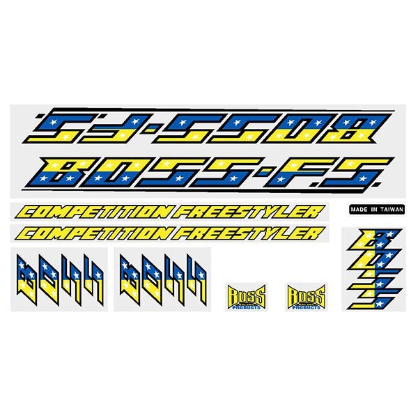 BOSS - FS Freestlye Yellow blue decal set - old school bmx - Bmx Products AU