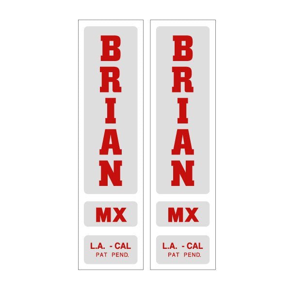 Brian MX - MX Forks Red and White decal set - old school bmx - Bmx Products AU