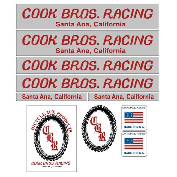 Cook Bros. RED decal set - Old school bmx - Bmx Products AU