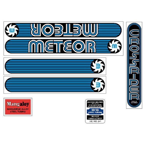 Crossrider - METEOR - Blue decal set - Old school bmx - Bmx Products AU