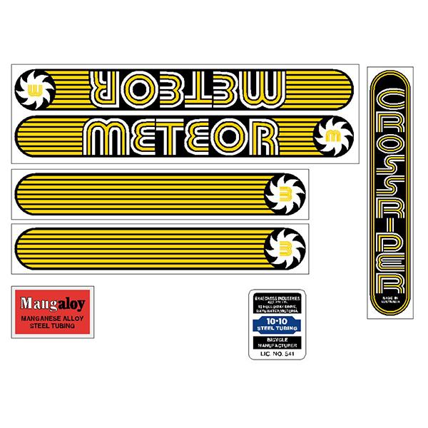 Crossrider - METEOR - Yellow decal set - Old school bmx - Bmx Products AU
