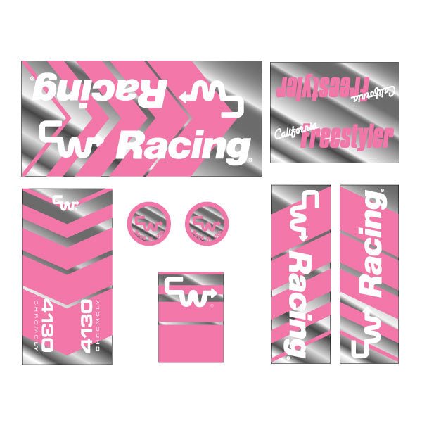 CW - California Freestyler - Pink on Chrome decal set - old school bmx - Bmx Products AU