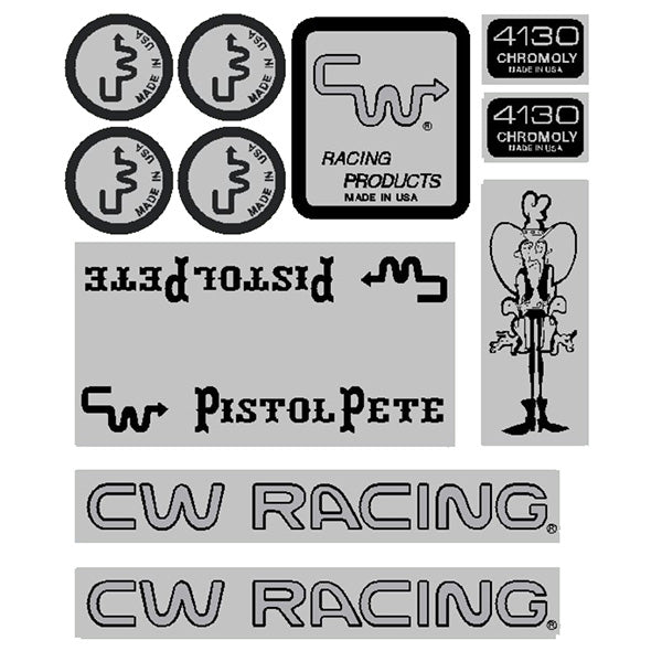 CW - Pistol Pete Mustache 84/85 Black over chrome Decal set - old school bmx - Bmx Products AU