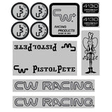 CW - Pistol Pete Mustache 84/85 Black over chrome Decal set - old school bmx - Bmx Products AU
