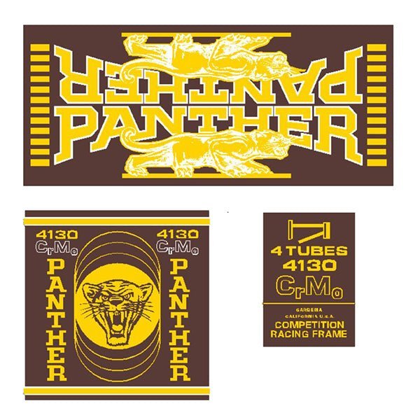 CYC - Panther yellow on brown decals - old school bmx - Bmx Products AU