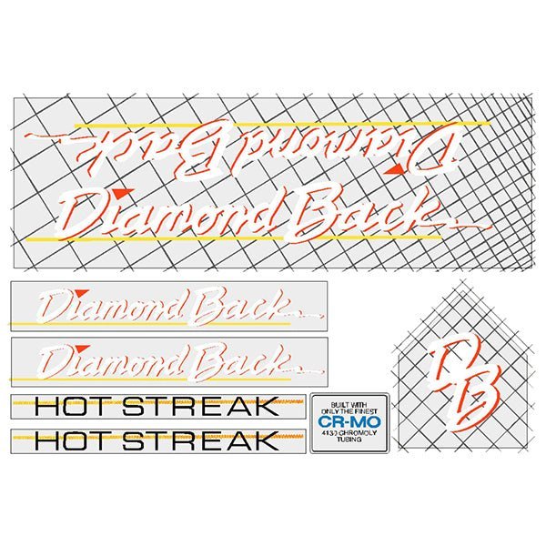 Diamond Back - 1985 Hot Streak - for chrome frame decal set - Old school bmx - Bmx Products AU