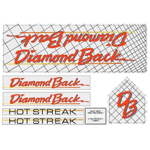 Diamond Back - 1985 Hot Streak - for grey frame decal set - Old school bmx - Bmx Products AU