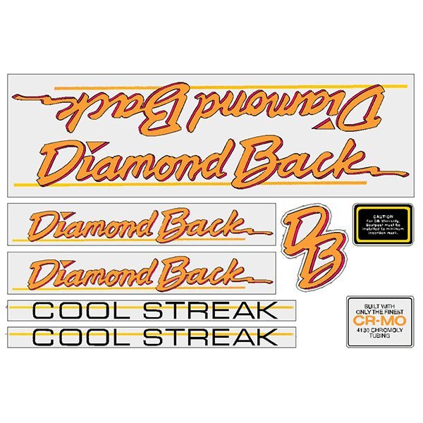 Diamond Back - 1986 Cool Streak - for grey frame decal set - Old school bmx - Bmx Products AU