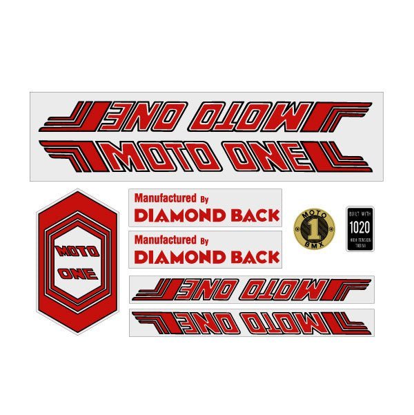 Diamond Back - Moto ONE - RED decal set - Old school bmx - Bmx Products AU
