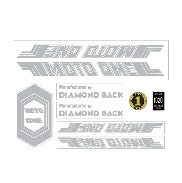 Diamond Back - Moto ONE - SILVER decal set - Old school bmx - Bmx Products AU