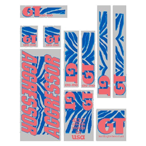 GT - 1989 Aggressor - Chrome Blue Pink - decal set - Old school bmx - Bmx Products AU