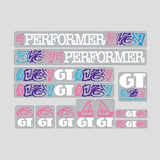 GT - 1989 Performer JR - Pink - White on Clear decal set - Old school bmx - Bmx Products AU
