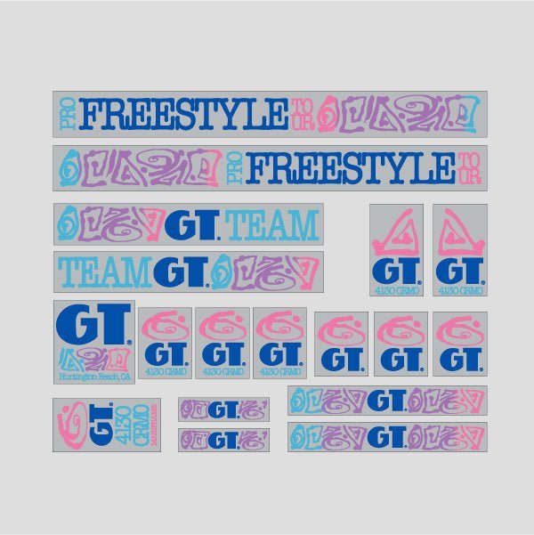 GT - 1989 Pro Freestyle TOUR TEAM - Blue on Clear decal set - Old school bmx - Bmx Products AU