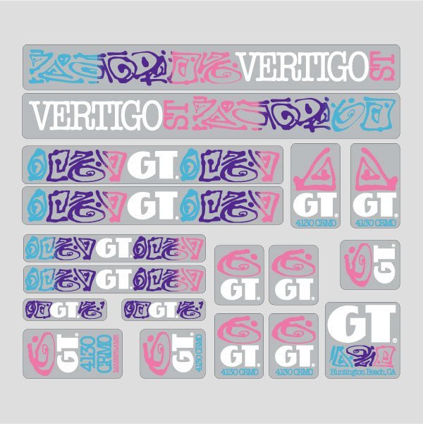GT - 1989 Vertigo - White on Clear decal set - Old school bmx - Bmx Products AU