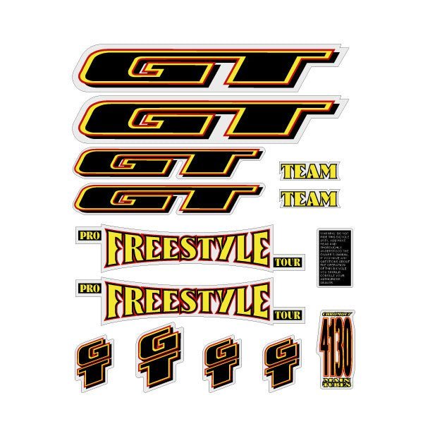 GT - 1995 Pro Freestyle TOUR TEAM - on clear decal set - Old school bmx - Bmx Products AU