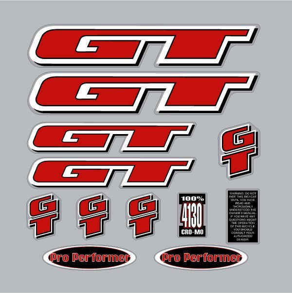 GT - 1997 PRO Performer for chrome frame - decal set - Old school bmx - Bmx Products AU