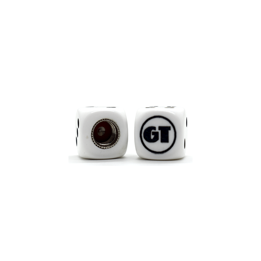 GT - Dice Tire Valve Caps (Pair) - White - old school bmx - Bmx Products AU