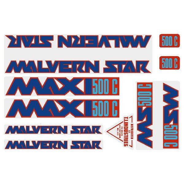Malvern Star - Maxi 500c - RED - BLUE - decal set - old school bmx - Bmx Products AU